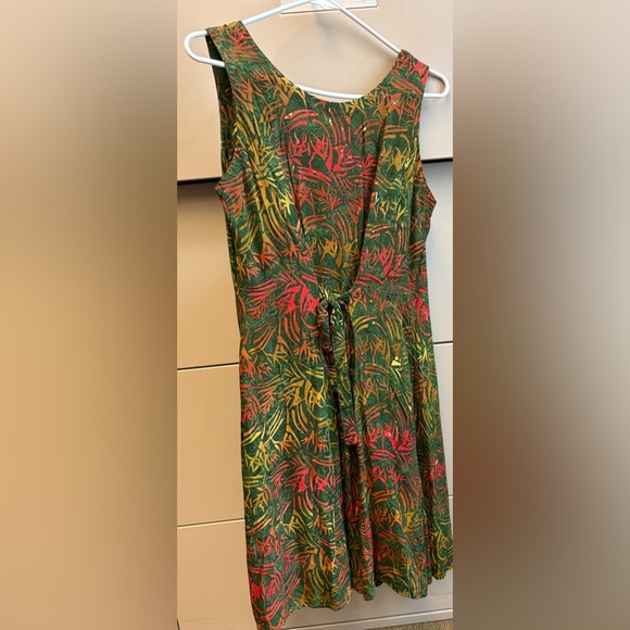 Blue Sky brand Green Yellow Red Sleeveless Fair Trade boho travel Dress Small - Picture 3 of 7